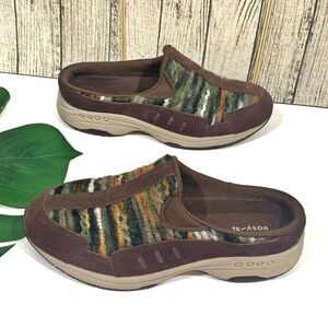 Easy Spirit Leather Brown Green Comfort Clogs Mules Gym Shoes Size 6 Women